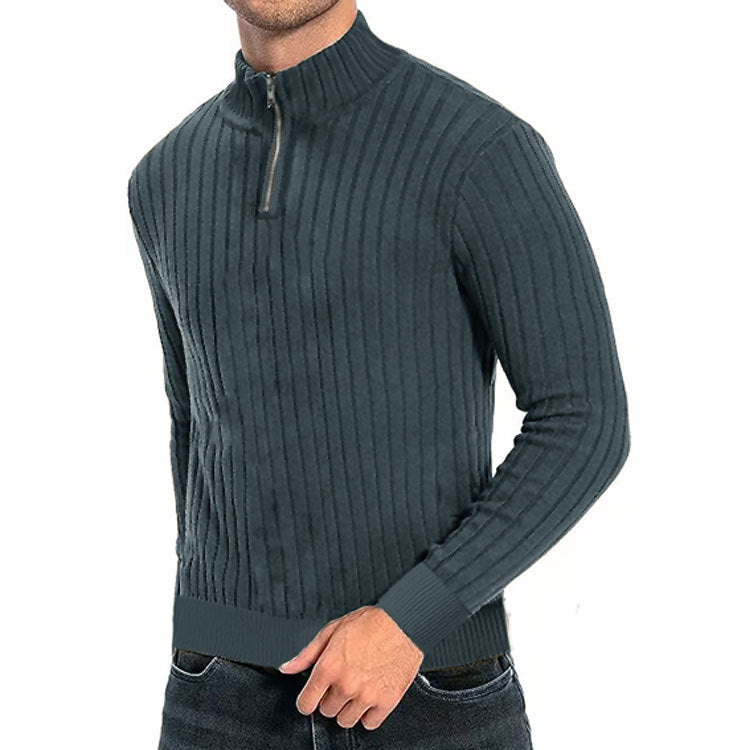 Leisure Pullover Men's Half-high Collar Zip Sweater
