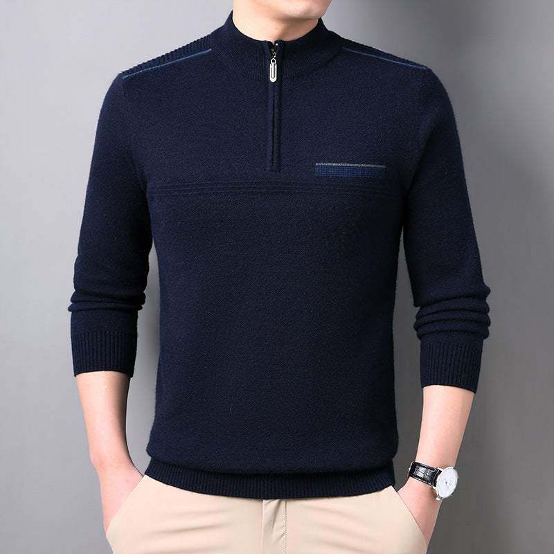 Men's Half-turtleneck Zipper Sweater For Middle And Elderly aged