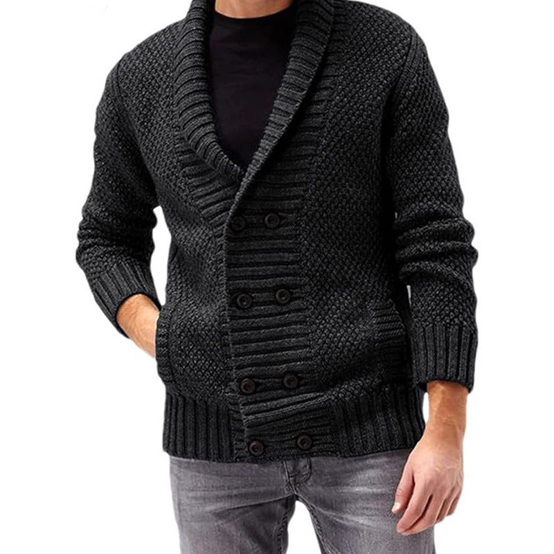 Simple Solid Color Men's Comfortable Long Sleeve Lapel Sweater