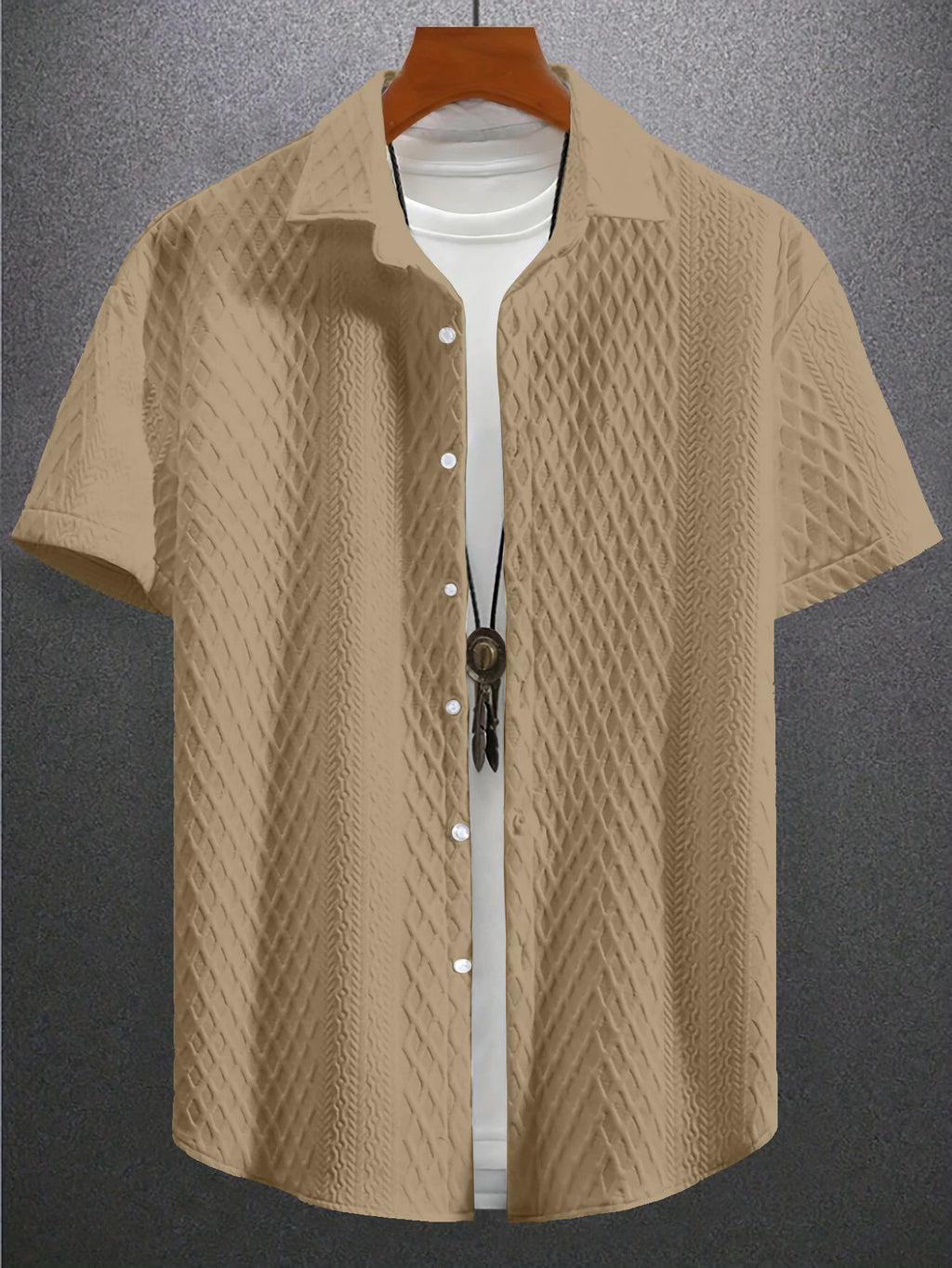 Men's Solid Color Short Sleeve Knitted Shirt With Over-turned Collar