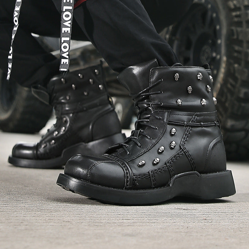 Men's Warm Work Motorcycle Waterproof High-top Steampunk Leather Boots