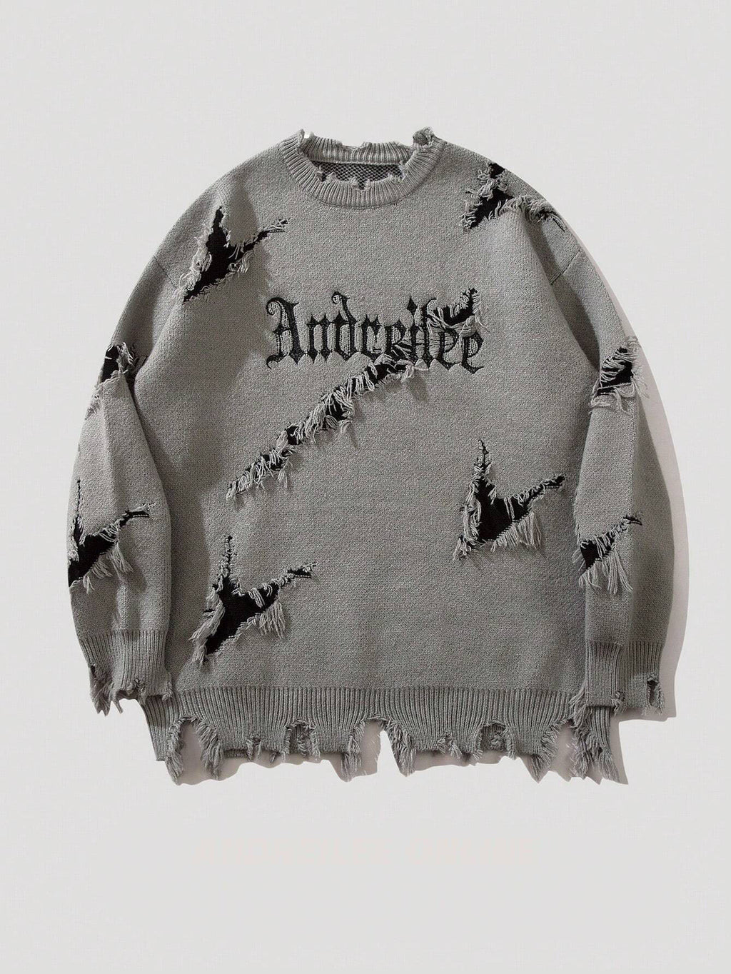 Street Jacquard Ripped Frayed Vintage Loose Sweater