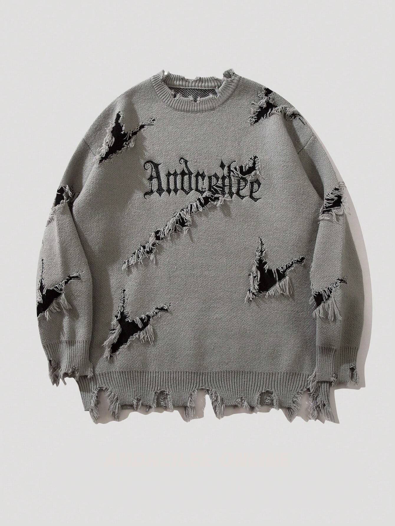 Street Jacquard Ripped Frayed Vintage Loose Sweater
