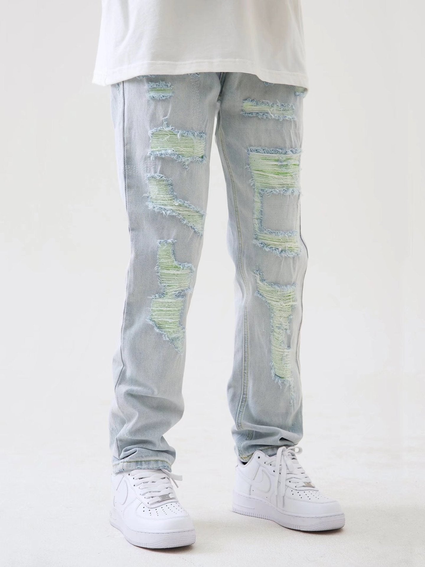 Washed High Street Straight Old Ripped Jeans Men