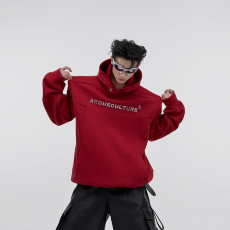 Heavy Shoulder Pads Metal Three-dimensional Printing Loose Men's Hooded Sweater