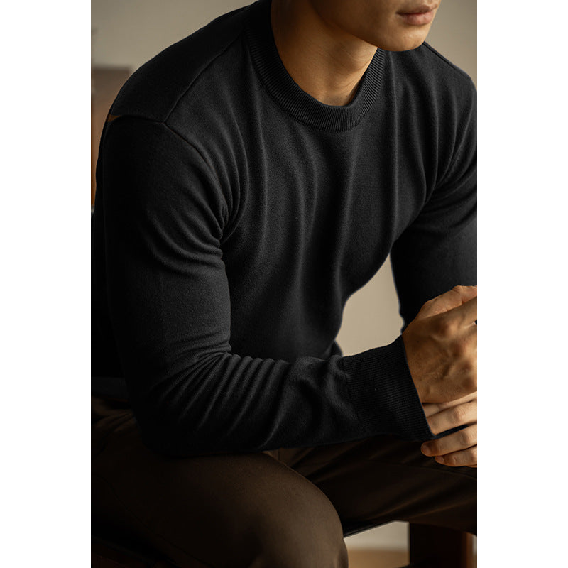 Wool Tencel Round Neck Commuter Solid Color Base Sweater