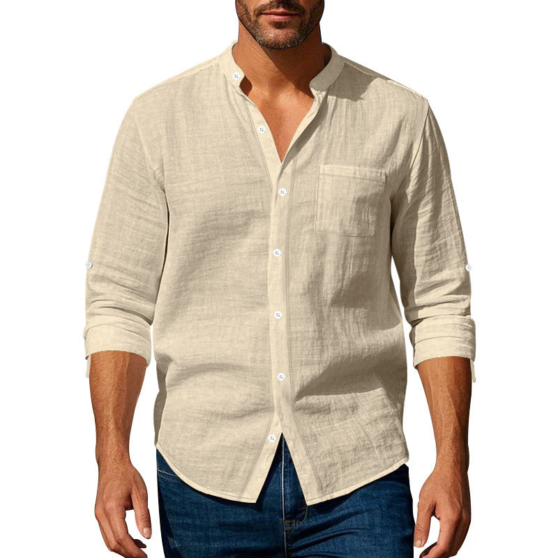 Long Sleeve Stand Collar Shirt With Pockets