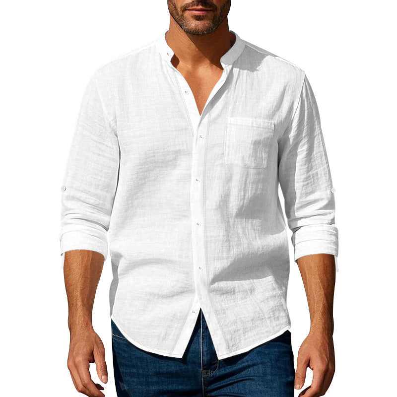 Long Sleeve Stand Collar Shirt With Pockets