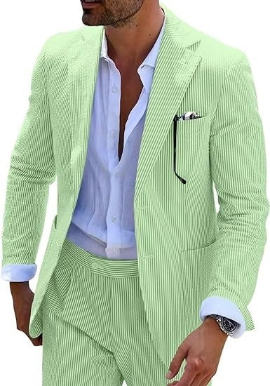 Men's Two-piece Suit Seersucker Summer