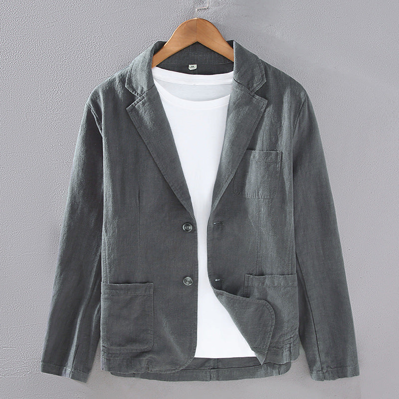 Japanese Flat Collar Casual Ramie Small Suit Men's Versatile