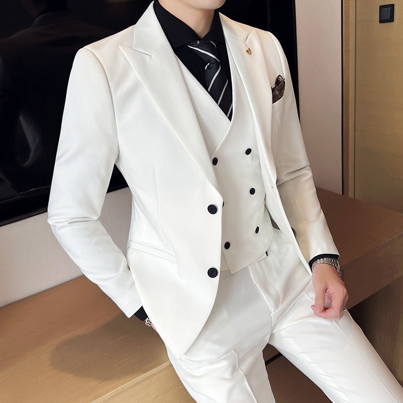 Slim Korean Style Double Buckle Solid Color Light Business Spring Striped Suit Jacket