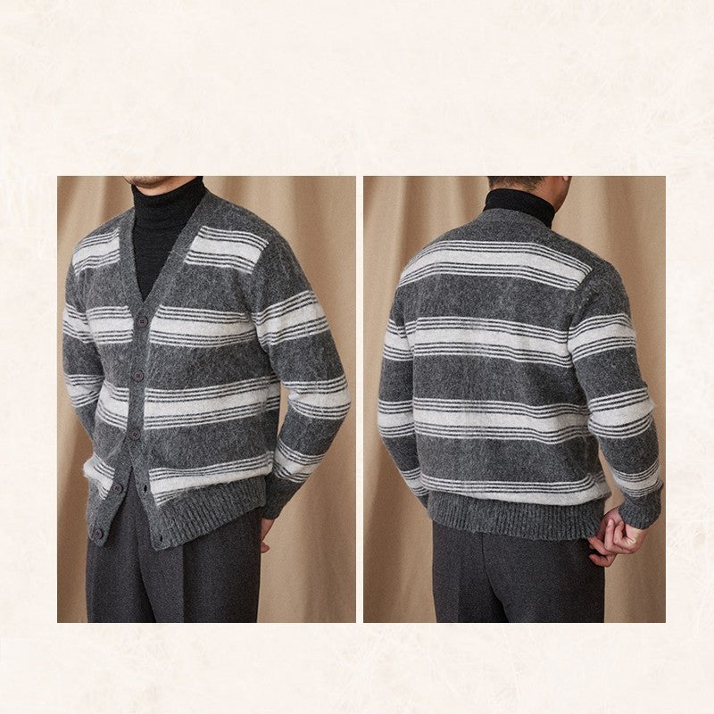 Men's Wool Blend Sweater Ribbed Pattern Hemline
