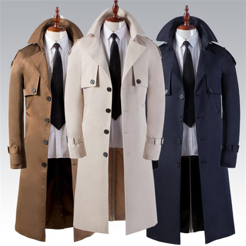 Men's Trench Coat Super Long Over The Knee Slim Business Casual coat
