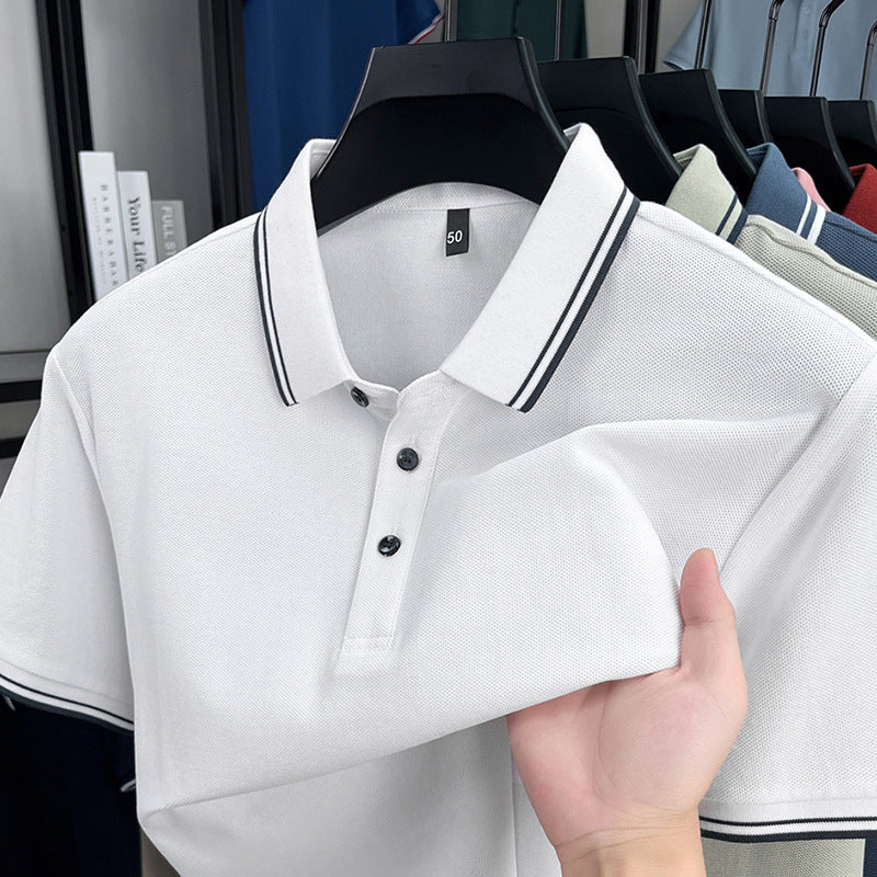 Summer Lapel Mercerized Cotton T-shirt Loose Breathable