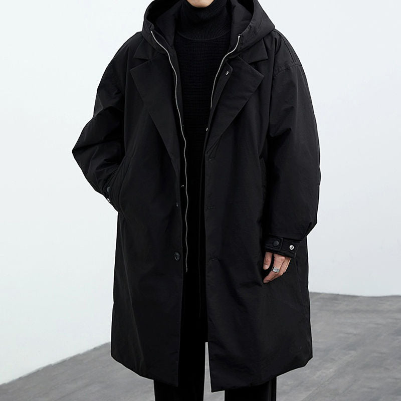 Men's Two Pieces Hooded Mid-length Trench Coat