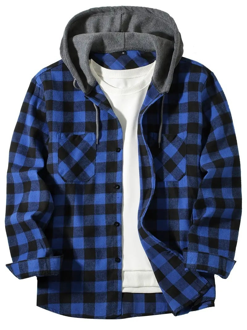 Men's Plaid Hooded Shirt