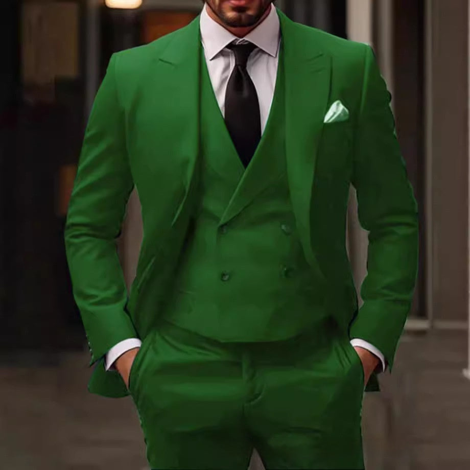 Green Plus-sized Three-piece Groom Suit