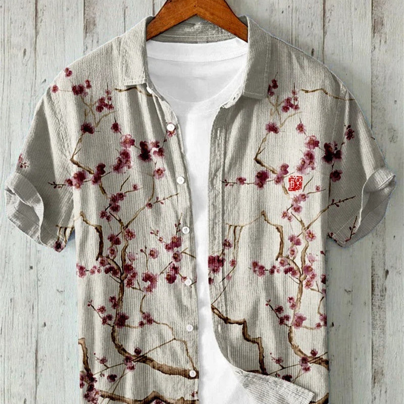 Men's Versatile Casual Loose Button Printed Shirt