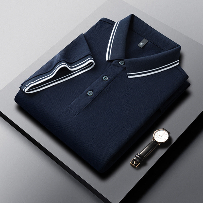 Summer Lapel Mercerized Cotton T-shirt Loose Breathable