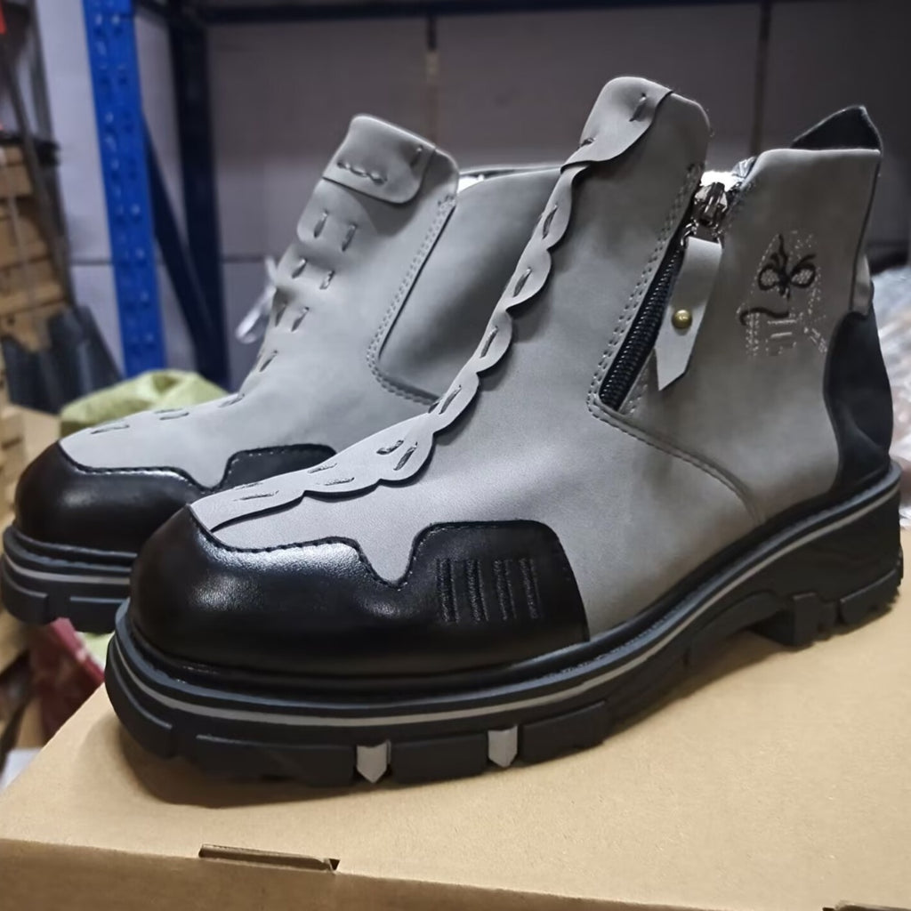 Men's Round Toe Large Size Side Zipper Martin Boots