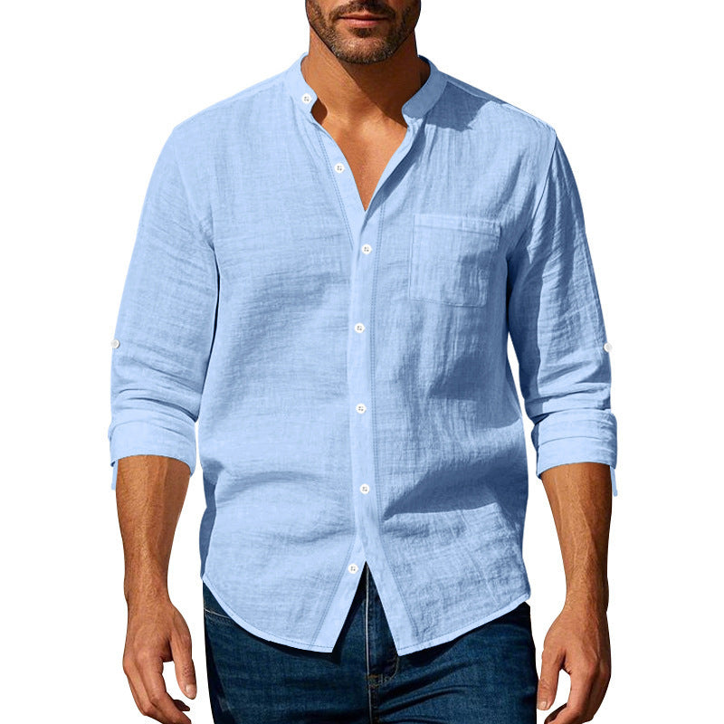 Long Sleeve Stand Collar Shirt With Pockets