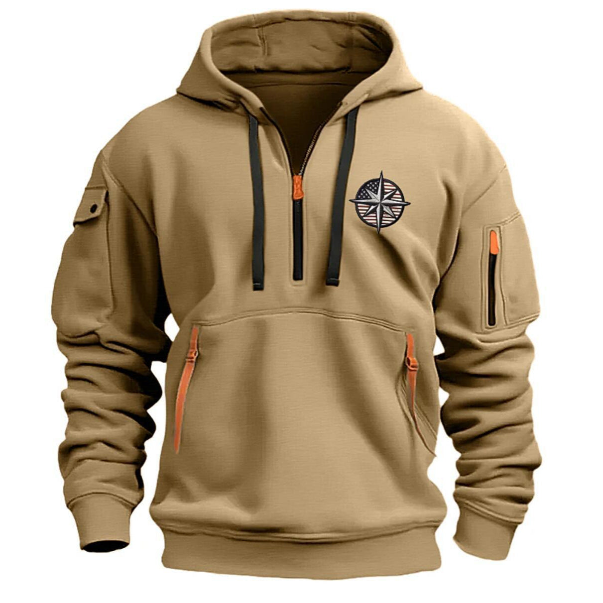 Men's Casual Sports Multi-zipper Embroidery Badge hoodie