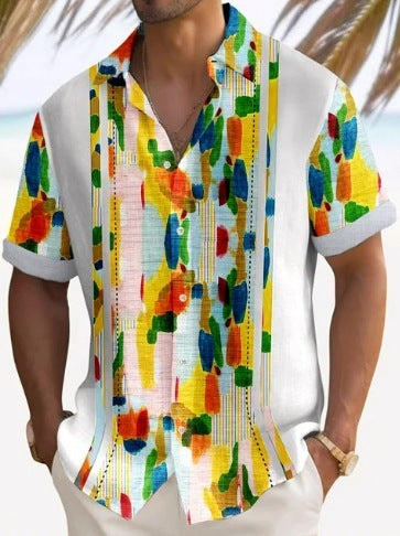 Beach Striped Shirt Short Sleeve Men