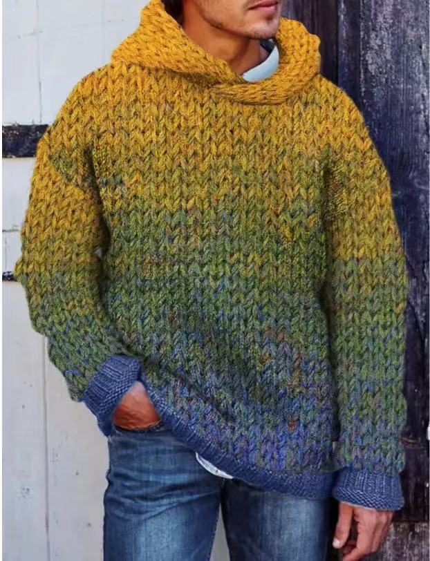 Acetate Fiber Men's Heavy Classic Style Woven Hooded Sweater