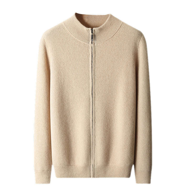 Men's Cardigan Half Turtleneck Zipper Wool Coat Sweater