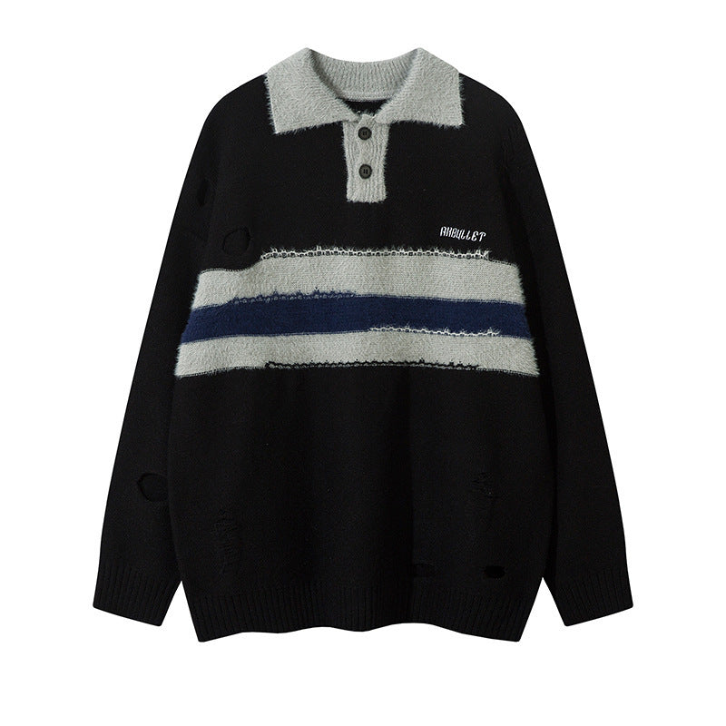 American Retro Lapels Long Sleeve Sweater