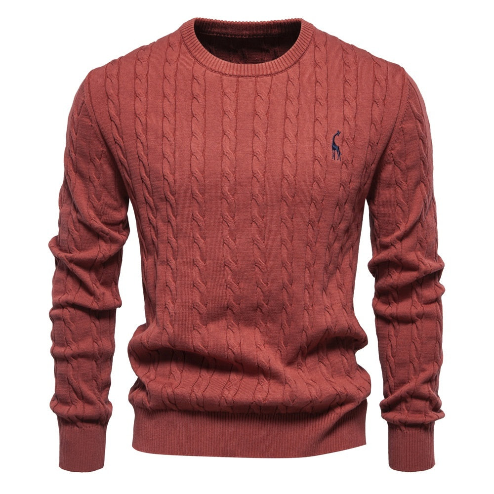 Pullover Deer Embroidery Solid Color Sweater For Men
