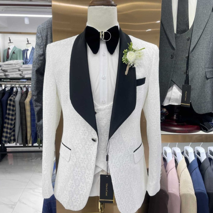 Men's Suit Set 3 Pieces Groomsmen Wedding Lace Costumes suit
