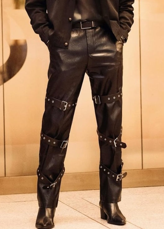 ulti-Buckle PU Leather Trousers