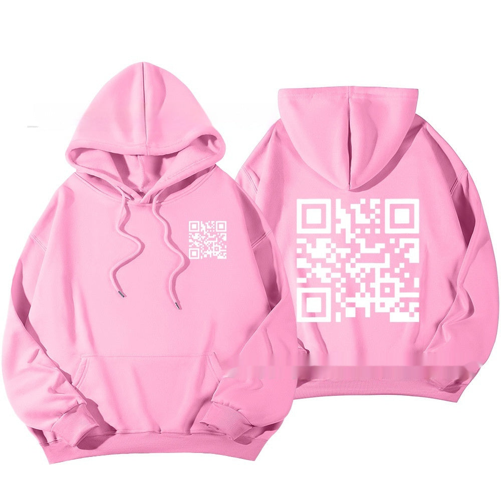 Hoodie Cross-border Fleece-lined QR Code Hoodie