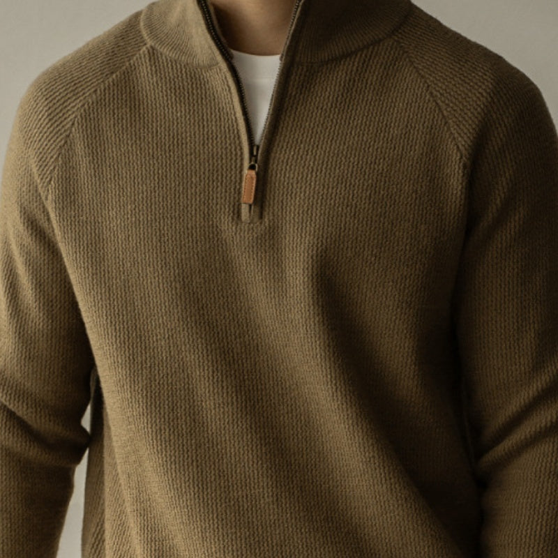 Washable Wool Men's Warm Half Turtleneck Zipper Sweater