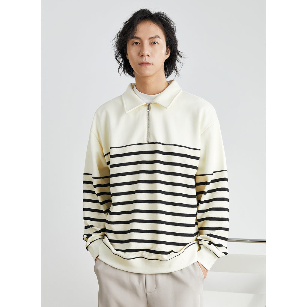 Contrast Color Texture Advanced Lapel Sweater