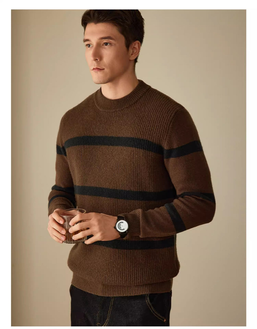 Men's Casual Striped Contrast Color Warm Sweater