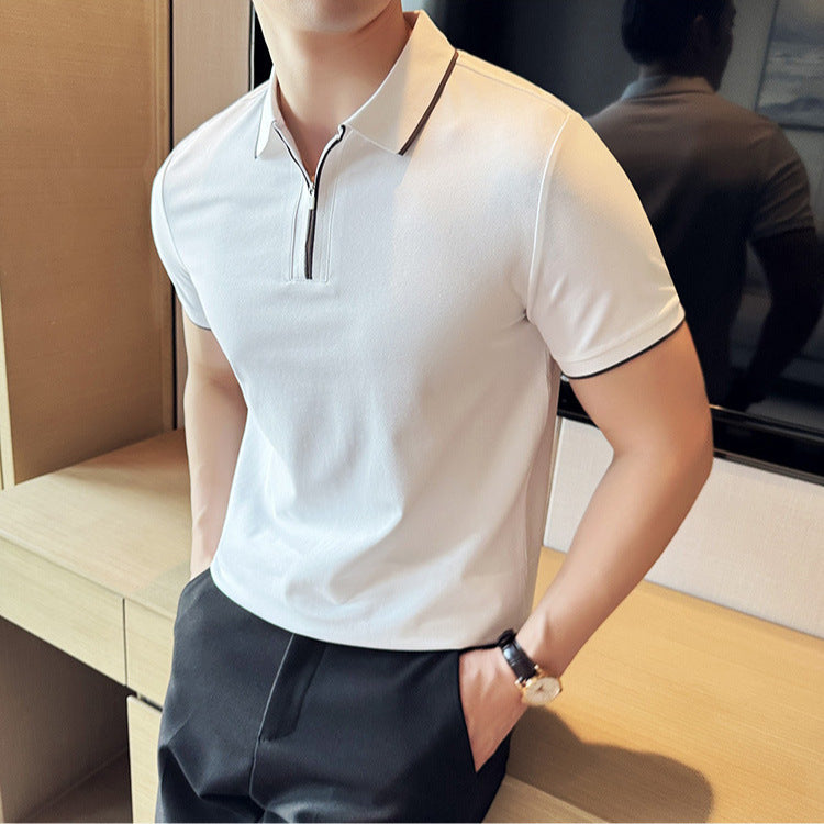 Men's Polo Shirt Short Sleeve Zipper And Lapel T-shirt