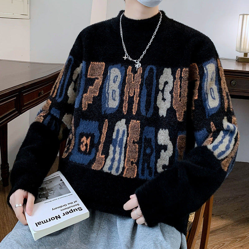 Men's Mink Fur Thickened Half-high Collar Sweater