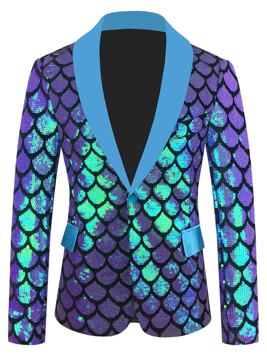 Men's Velvet Colorful Turning Piece Scale Sequined Costume