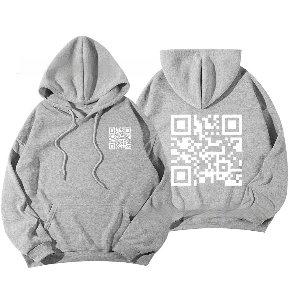 Hoodie Cross-border Fleece-lined QR Code Hoodie
