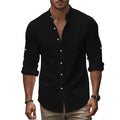 Standing Collar Solid Color Casual Cotton Linen Shirt