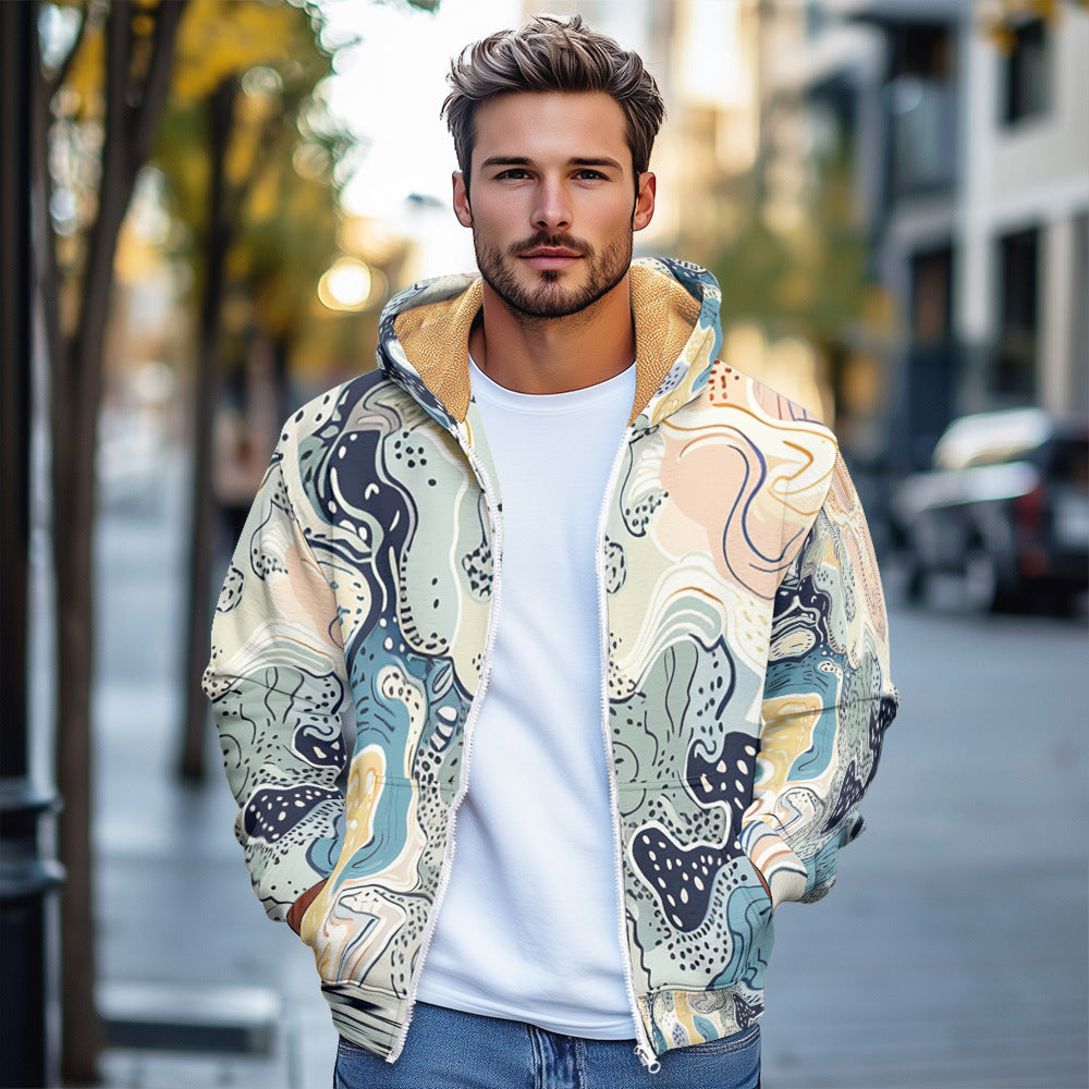 Men's Autumn And Winter Cotton Marble Texture jacket