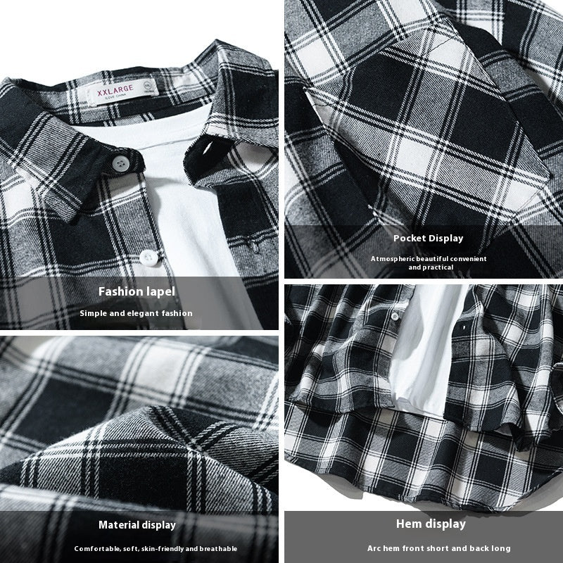 Japanese Style Plaid Long Sleeve Shirt men