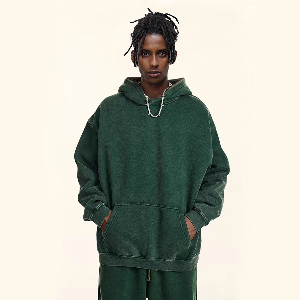 Heavy Fleece-lined Thickened Retro Washed hoodie