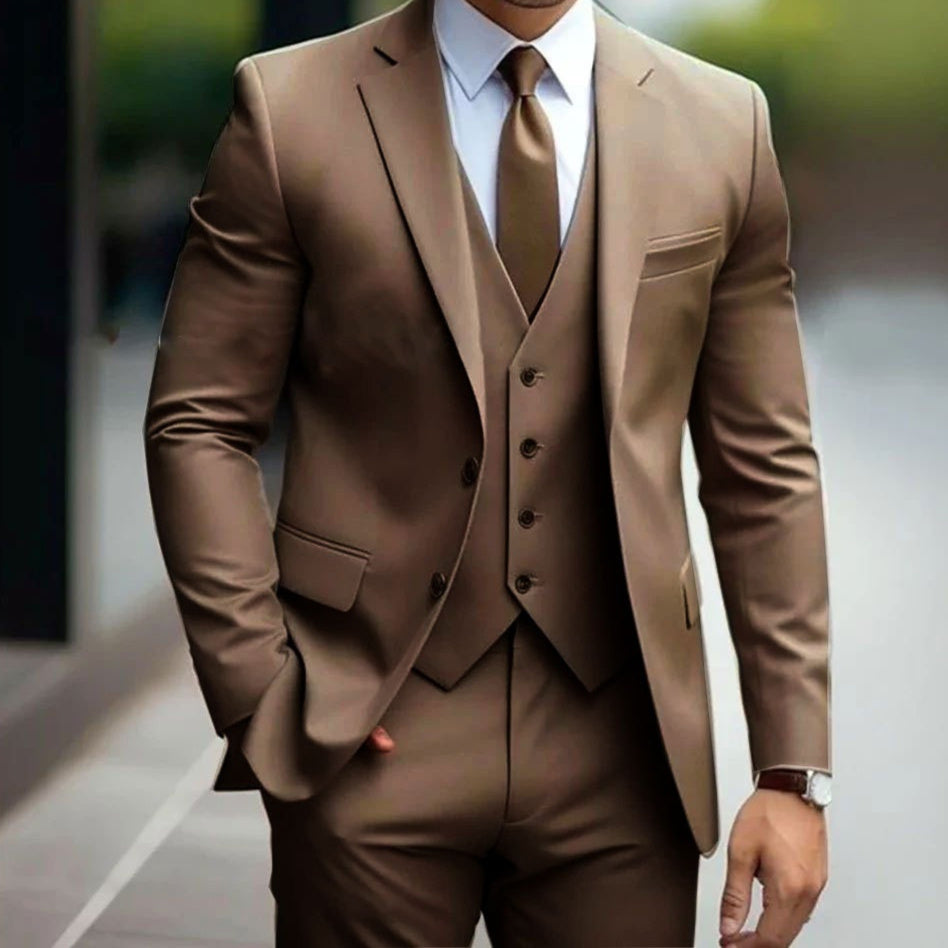 Business Casual Men's Three-piece Suit For Bridegroom Wedding