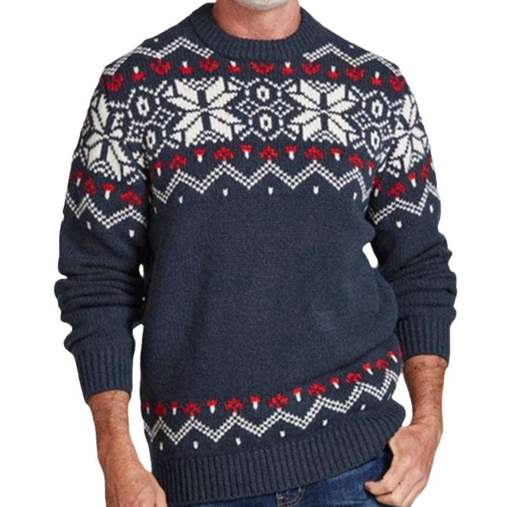 Round Neck Pullover Knitting Long Sleeve Brocade Sweater Men