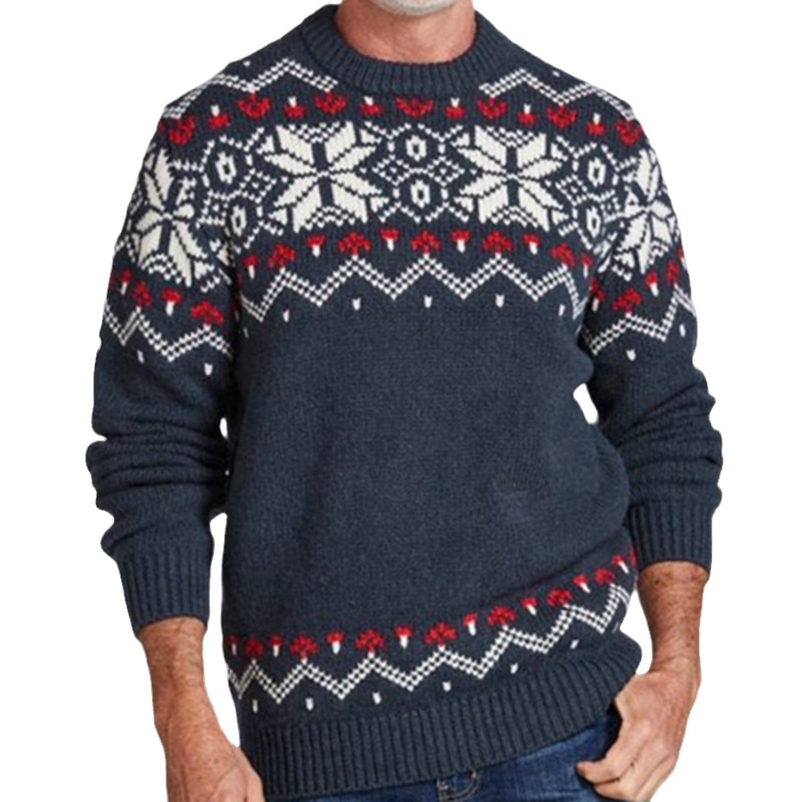 Round Neck Pullover Knitting Long Sleeve Brocade Sweater Men
