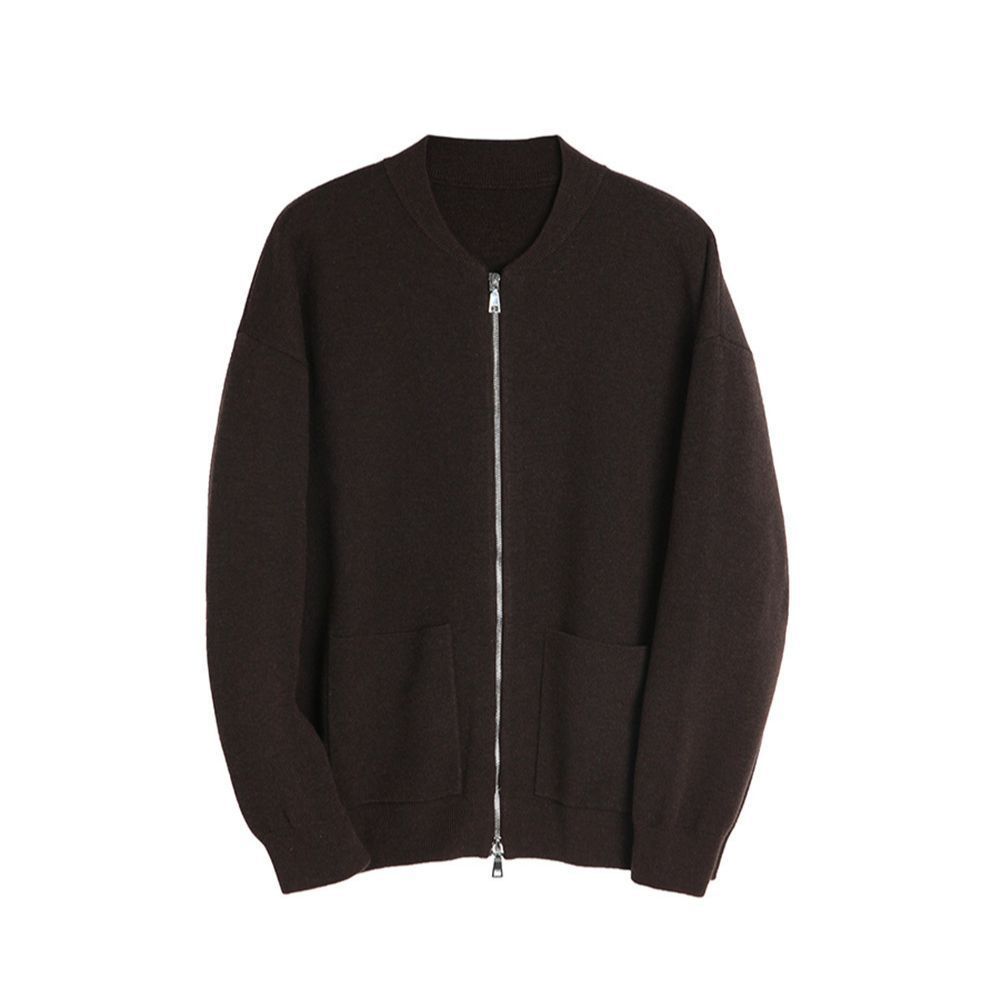 Heavy Two-way Zipper Knitted Cardigan Baseball Collar Sweater