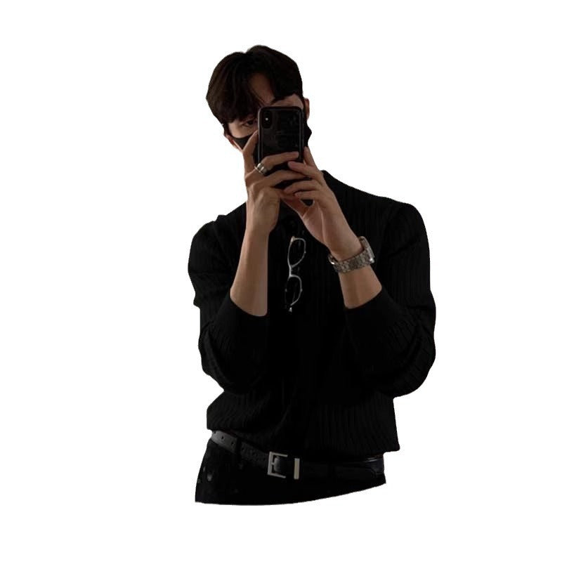 Men's Long Sleeve Knitted Lapel Sweater